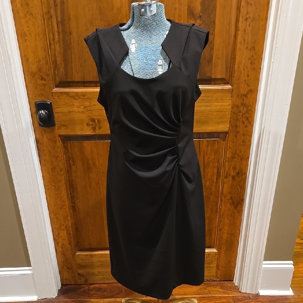 Black Asymmetrical Ruched Sheath Midi Dress